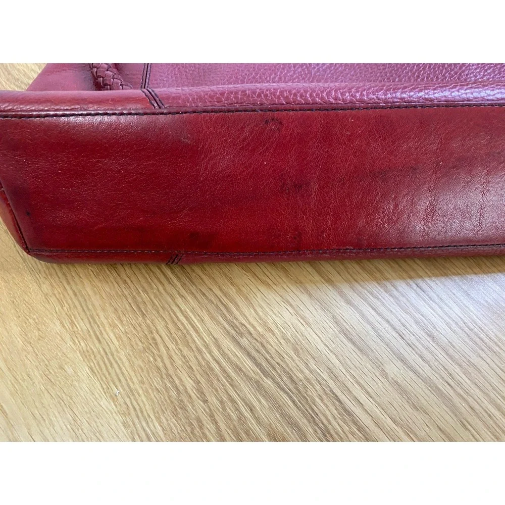 Vintage Brighton Charlotte Red Leather Shoulder Bag Braided‎ Strap Silver